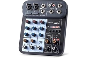 BOESKA 4 Channel DJ Audio Mixer, DJ Mixers Sound Board, Sound Mixer Board XLR 1/4" Interface, BT USB MP3 Computer Input 48V Phantom Power Stereo Karaoke DJ Studio Streaming KTV Stage