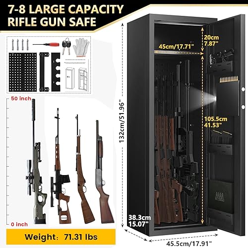 ANXINWEI Gun Safe, 8-10 Gun Cabinet With Removable Shelf, Large