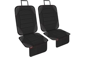 Sinvitron Car Seat Protector for Child Car Seat - Waterproof Non-Slip Leather Mat with 2 Mesh Pockets, Universal Seat Cover for Baby, Pets & Vehicles(2-Pack,Black)