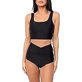 Coral Reef Swim Tankini Swimsuits for Women - Square Neck Tankini Top & High Rise V-Cut Bikini Bottom-Black (XXS-3XL)