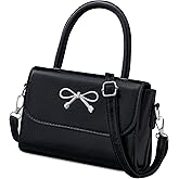 Rancco Crossbody Bag for Women, Black PU Leather Bowknot Shoulder Bag, Purse & Handheld Clutch with Metal Bow, handbag w/Trendy Bag Top Handle, Small Handbags for Vacations, Parties, Romantic Dates
