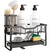 Hoopoton 2-Tier Sponge Holder for Kitchen Sink, Caddy Organizer with High Brush Holder, Durable & Rustproof Kitchen Sink Accessories (Black)