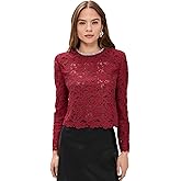Self Portrait Women's Burgundy Lace Crystal Trim Top