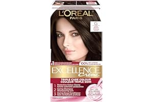L'Oréal Paris Excellence Crème Hair Dye with Hyaluronic Acid,Dark Brown G, Hair Color for Women, 100% Grey Coverage, Long Las