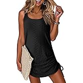 Dokotoo Women's Hollow Out Cover Up Swimwear Beachwear Double Shoulder Straps Sleeveless Mini Dress Drawstring Beach Dress