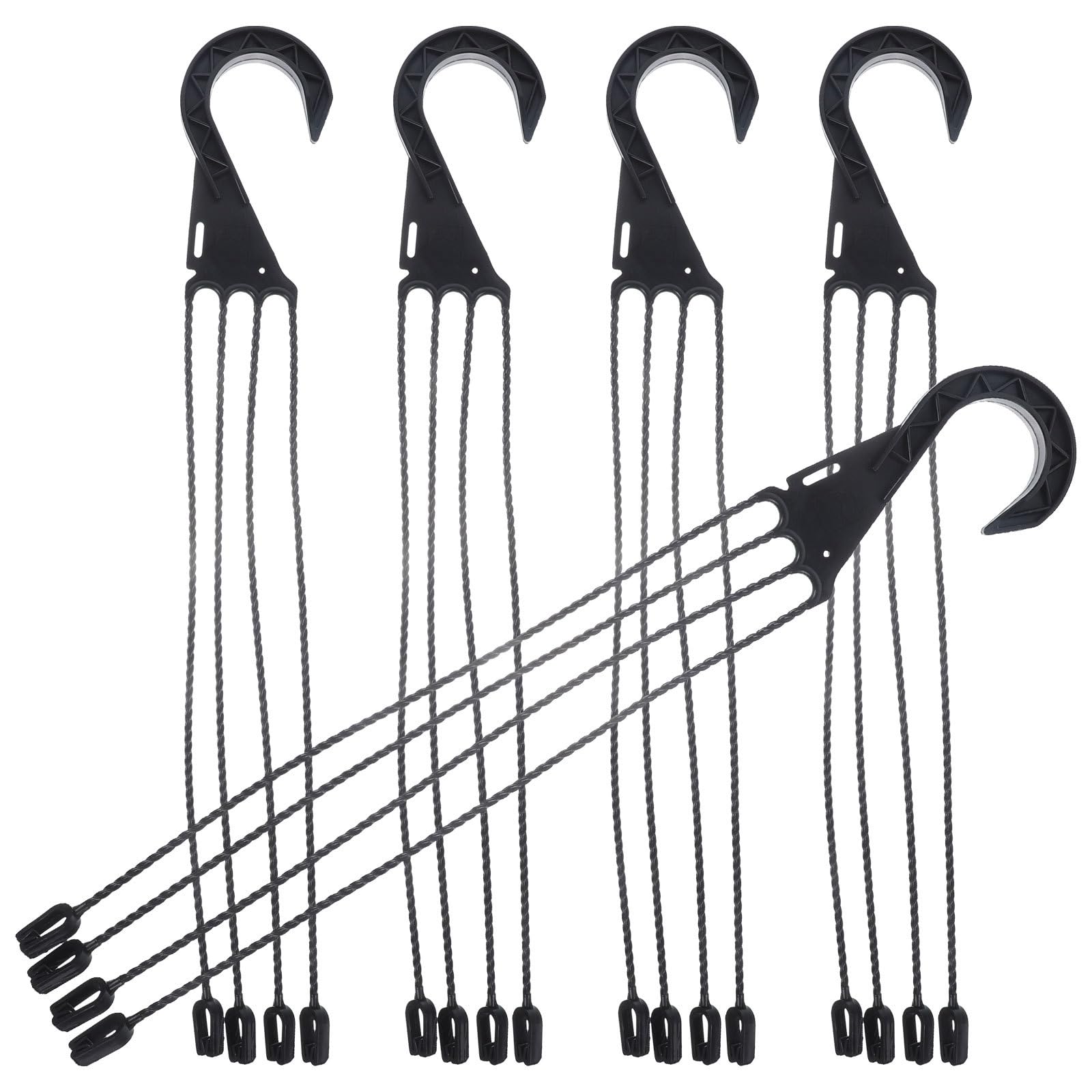 Healvian 5Pcs Plastic Hanging Basket Hooks for Flower Pot, 45cm 4-Point Plant Hanger Clips, Replacement Garden Planter Hangers for Indoor Outdoor Balcony Wall Mount Support Brackets