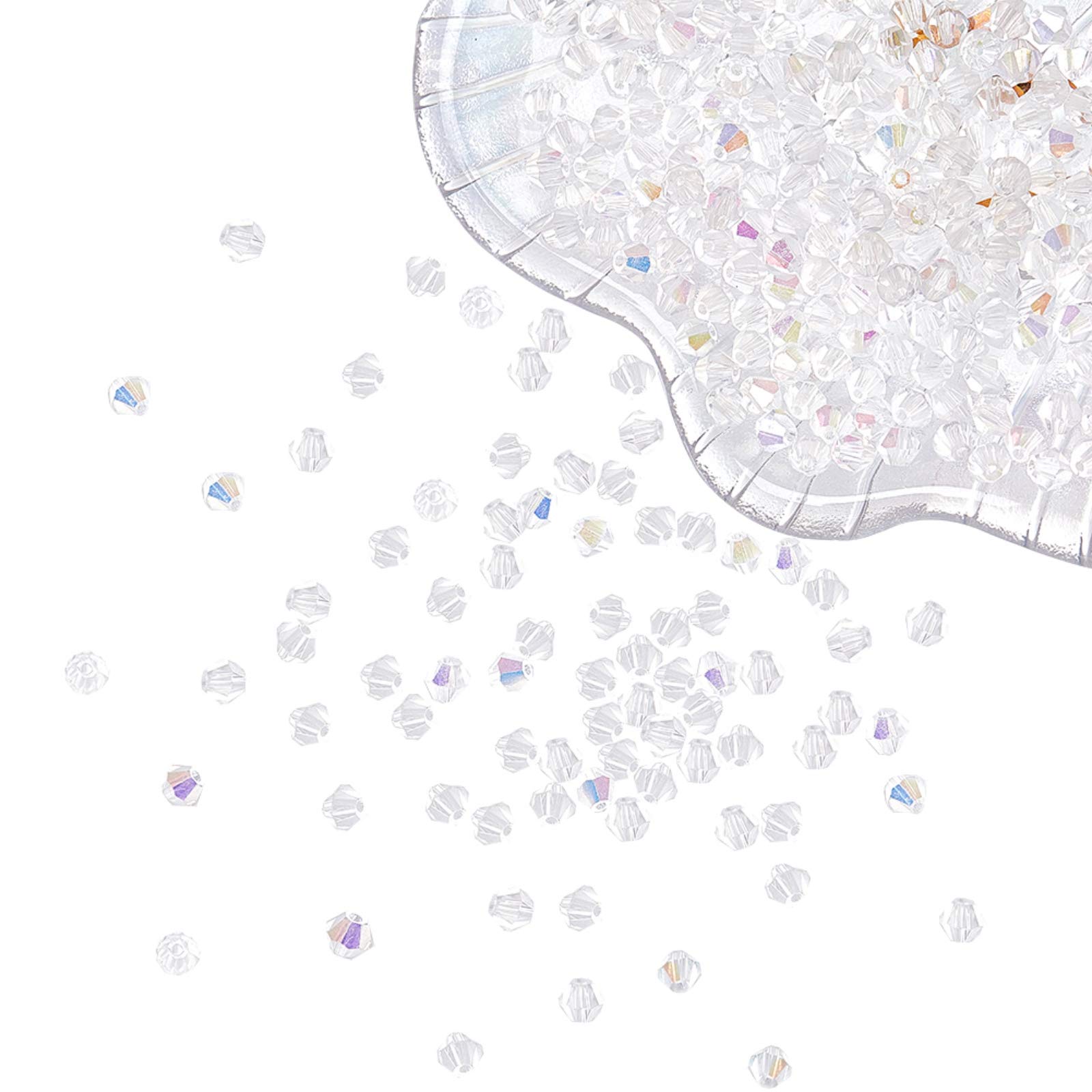 NBEADS Faceted Bicone Imitation Crystallized Ab Color Glass Beads, about 4mm In Diameter, 3.5mm Thick, Hole: 1mm