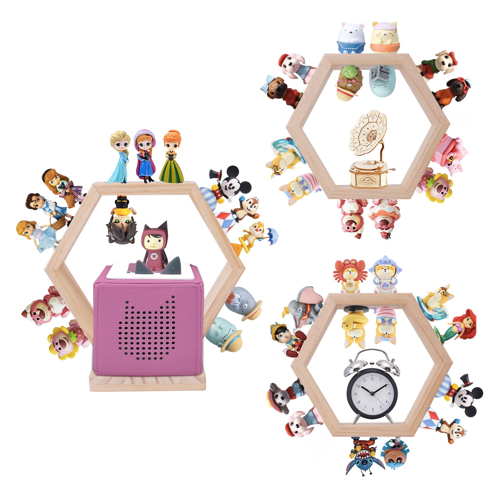 Photo 1 of Givilio Hexagon Tonie Shellf for Toniebox Starter Tonie Shelf Wall Mounted Set of 3, Magnetic Wooden Floating Shelves Compatible with Tonie Box Player Tonie Figures Storage Tonie Shelvies
