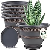 10 Inch Plant Pots 4-Pack - Outdoor Flower Pots With Drainage Holes & Trays, Retro Style