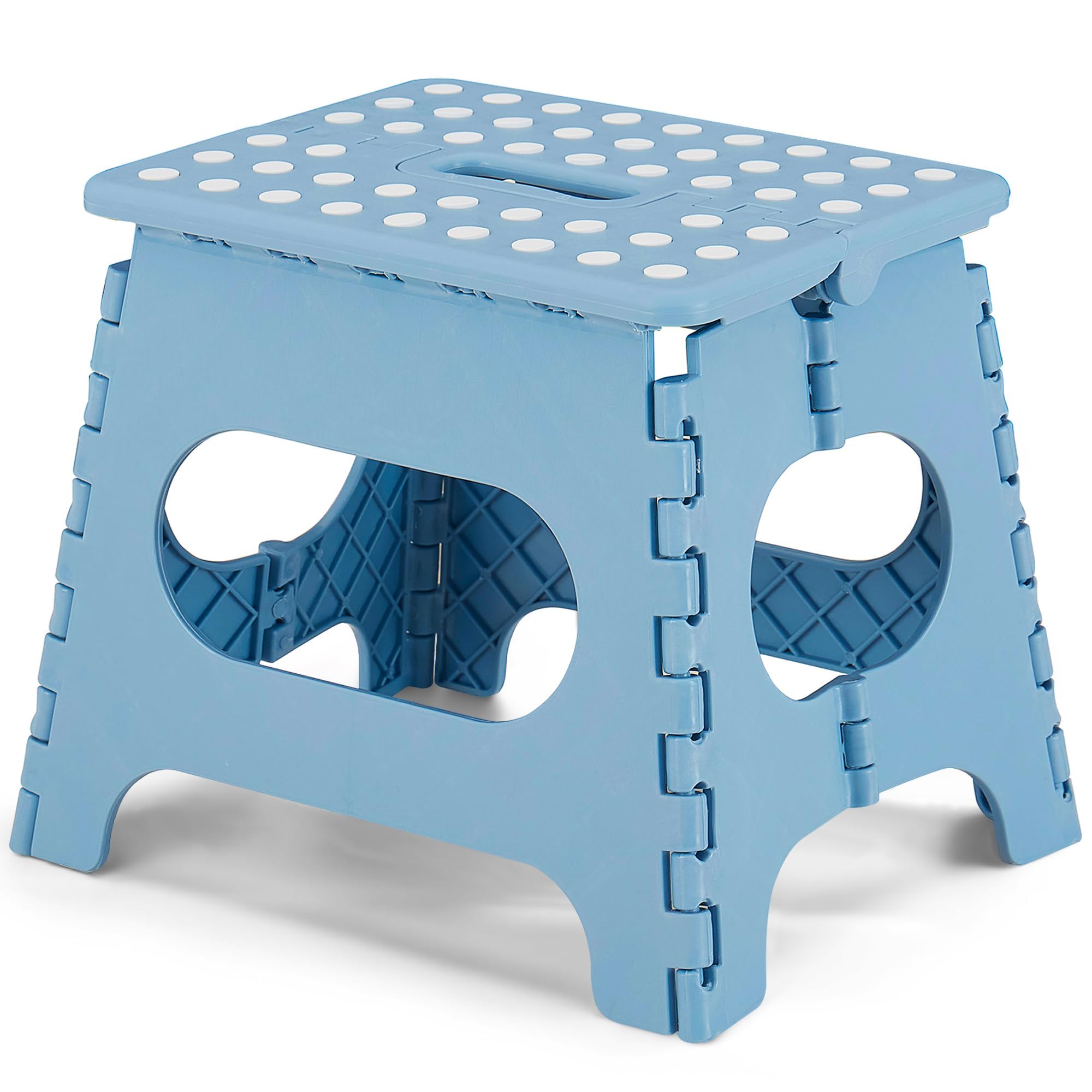 VECELO Folding Step Stool 28cm, Non-Slip Surface Portable Foldable with Carry Handle, Heavy Duty to Support Kids/Toddler/Adults for Living Room Kitchen, Bathroom, Blue, Polypropylene (PP)