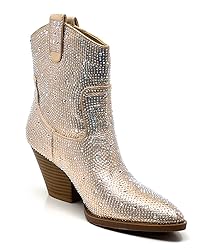 FOREVER Women Rhinestone Block Chunky Heel Ankle