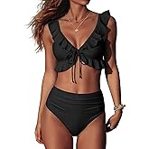 ANRABESS Women High Waisted Bikini Sets Two Piece Ruffled Self Tie Swimsuit Ruched Bathing Suit 2026 Summer Beach Swimwear