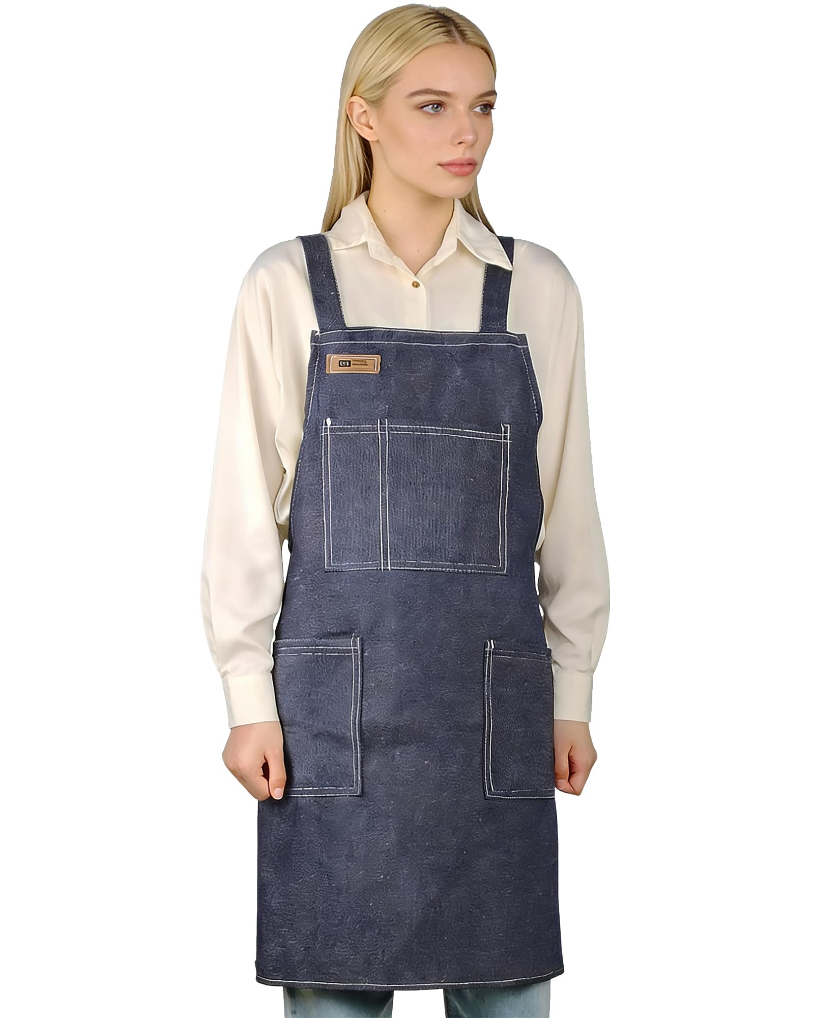 Small snail Blue Denim Apron Unisex Painting Apron for Men Women Adjustable Bib with Pockets for Cleaning Garden Barbecue Cafe Waiter Bartender