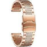 BINLUN Stainless Steel Watch Band, Metal Watch Strap for Men Women Replacement with Double-Lock Deployment Clasp Polished Watch Bracelet Silver Black Gold Rose-gold 18/19/20/21/22/24mm