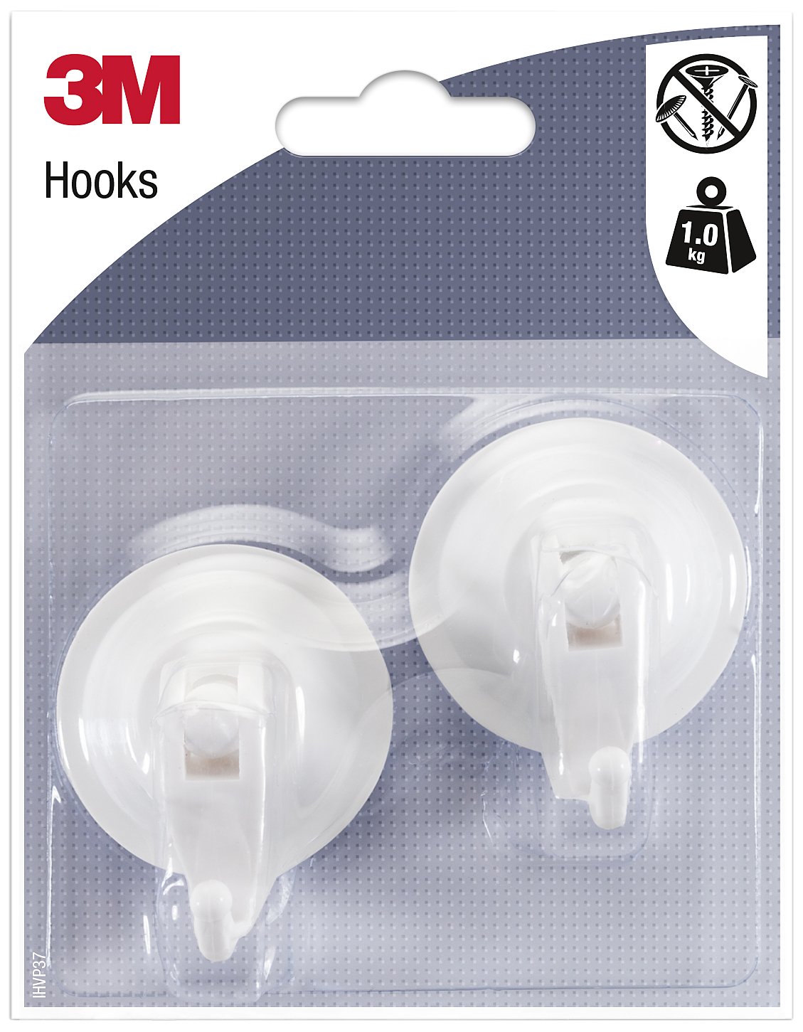 3M Pack of 2 Suction Hooks, Composite, White, 0.1 X 0.13 X 0.15999999999999998 cm