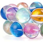 RUBYCA Round Moonstone Crystal Glass Beads Aura Iridescent for Jewelry Making (1 Strand, 8mm, Mix)