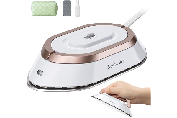 Newbealer Travel Iron with Dual Voltage - 120V/220V Lightweight Dry Iron for Clothes (No Steam), Non-Stick Ceramic Soleplate,