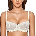 DOBREVA Women's Sexy Lace Bra Underwire Balconette Unlined Demi Sheer Plus Size