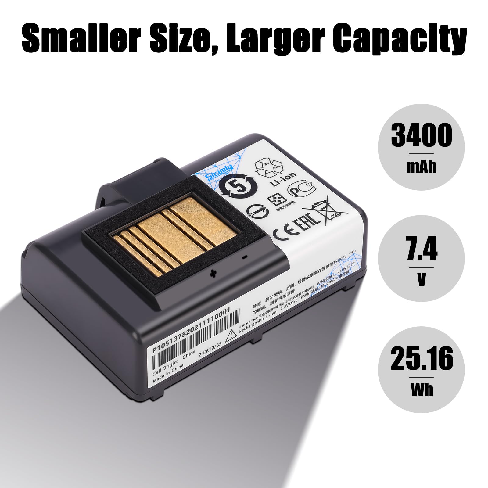 Sicimly 3400mAh Replacement Batteries for Zebra Printer ZQ520 ZQ521 QLN320 QLN220 QLn220HC ZR628 ZR638 ZR658 ZR668 ZQ610 ZQ620 ZQ500 ZQ510 QLn320HC 25.16Wh