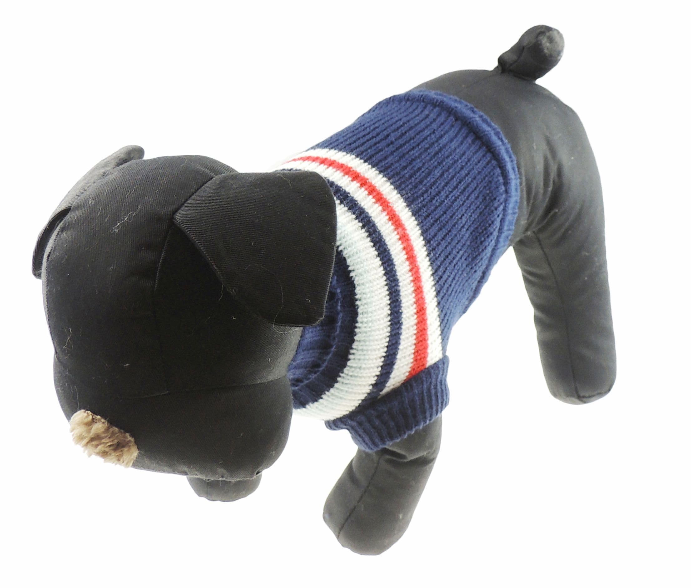 Cute Knitted SMALL MEDIUM LARGE Puppy Cat Kitten Warm Winter Girl Boy Cold Weather Vest Sweatshirt Clothes Jacket Coat Christmas Ideas Pullover Jumper Sweater Big Stripes Navy Blue White (Medium) 12