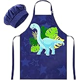 MHJY Kids Apron and Chef Hat for Boys Dinosaur Adjustable Child Aprons with Pockets for Cooking Baking Painting 3-12 Years