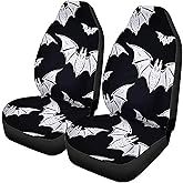 Semtomn Set of 2 Car Seat Covers, Bat Goth Accessories, Black and White Abstract Pattern Bats Symbols Black Universal Auto Goth Accessories Front Seats Protector Fits for Car,SUV Sedan,Truck