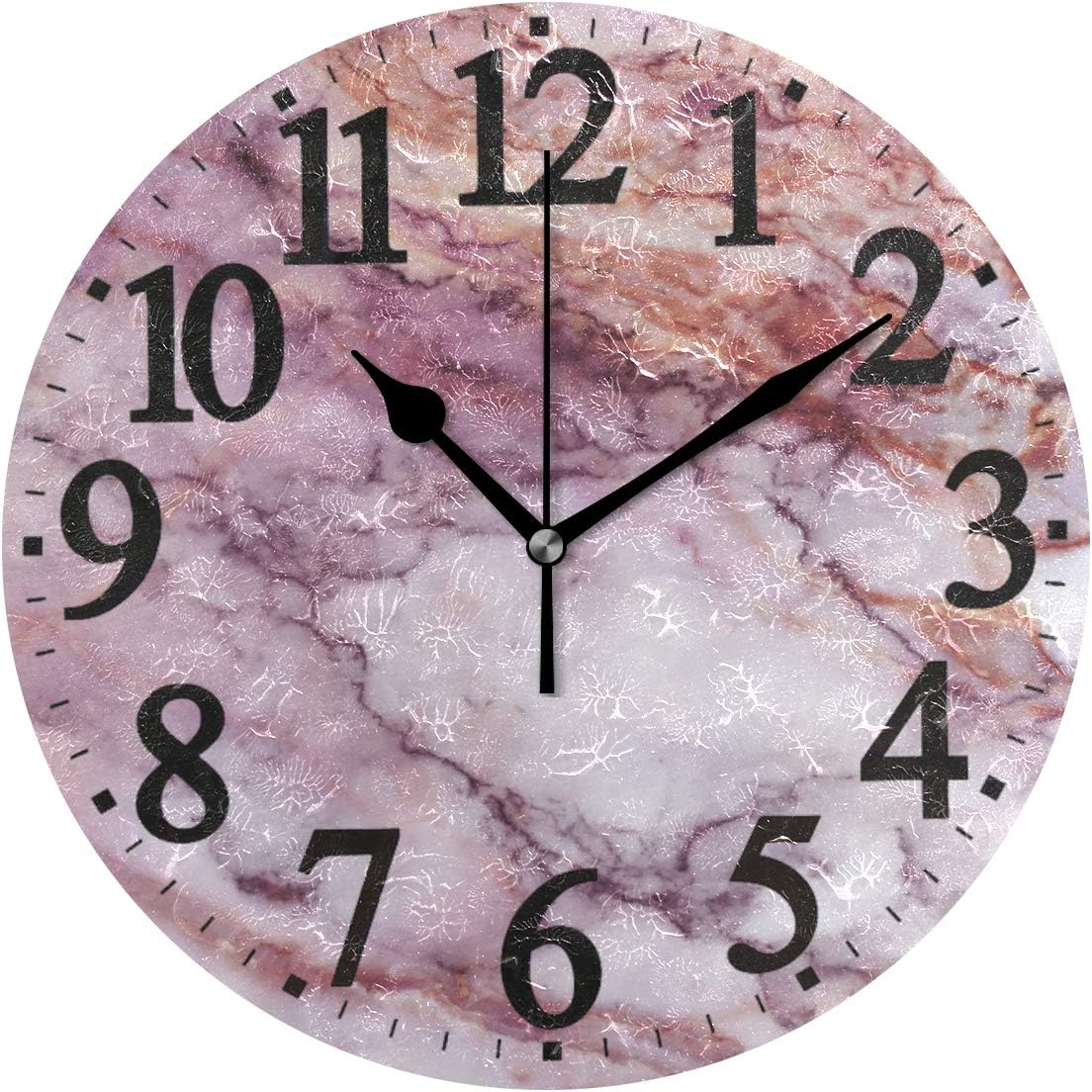 WIHVE Decorative Round Clock White Pink Marble Arabic Numerals Wooden Wall Clock