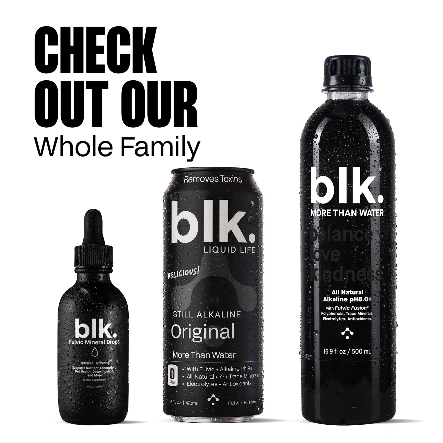 BLK. PH 8+ Natural Mineral Alkaline Water Drops – Fulvic Acid Infused (4oz, 1-Pack)
