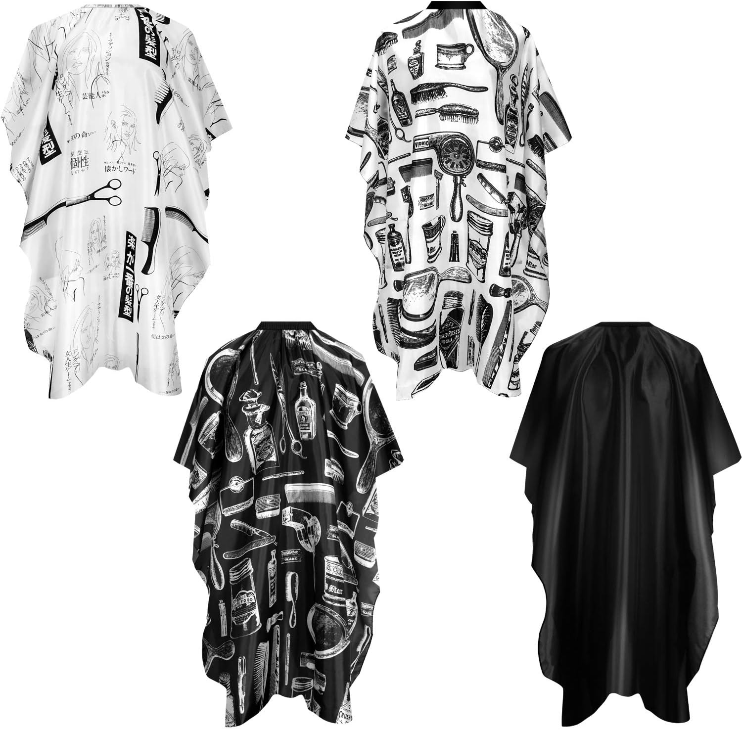 SATINIOR 4 Pieces Styling Salon Barber Cape Waterproof Hair Haircut Hairdressing Cape with Elastic Hook for Barbers Stylists(Black