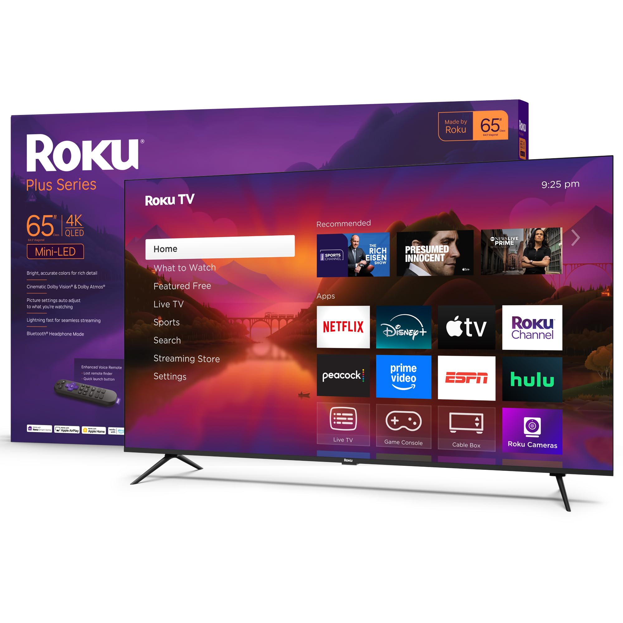 Photo 1 of Roku Smart TV 2025 – 65-Inch Plus Series, Mini-LED TV – RokuTV with Enhanced Voice Remote – Flat Screen 4K QLED Television with Dolby Vision & Wi-Fi for Streaming Live Local News, Sports