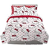 Franco Collectibles Hello Kitty Polka Dot Bedding 7 Piece Super Soft Comforter and Sheet Set with Sham, Queen, (Official Licensed Product)