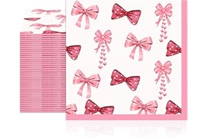 MUPLAYA 40 Pcs Pink Bow Paper Napkins Coquette Cute Disposable Party Napkins 2 Ply 6.5 x 6.5 Inches White Pink Theme Disposable for Girls Birthday Bridal Bachelorette Party Supplies