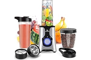 Nuovoware Portable Blender for Shakes and Smoothies, 12 PCS Personal Size Blenders with 6-Edge Blade, 600W Smoothie 2 * 20oz Bottle, 3 Speeds Juice, Protein Drinks, Silver Gray