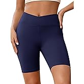 VALANDY Creamlush Crossover Biker Shorts Women - 8" V High Waist Yoga Lounge Shorts,Comfortable & Stretchy