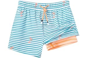 SURF CUZ Boys Swim Trunks with Boxer Brief Liner Toddler Boy Stretch Swimsuit Shorts Quick Dry Swimming Trunks Bathing Suit