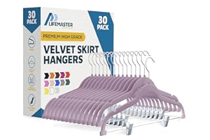 Lifemaster Velvet Skirt Hangers – with Adjustable Clips, 360 Degree Swivel Hook, and Non-Slip Shoulder Notch, Holds Up to 5 l