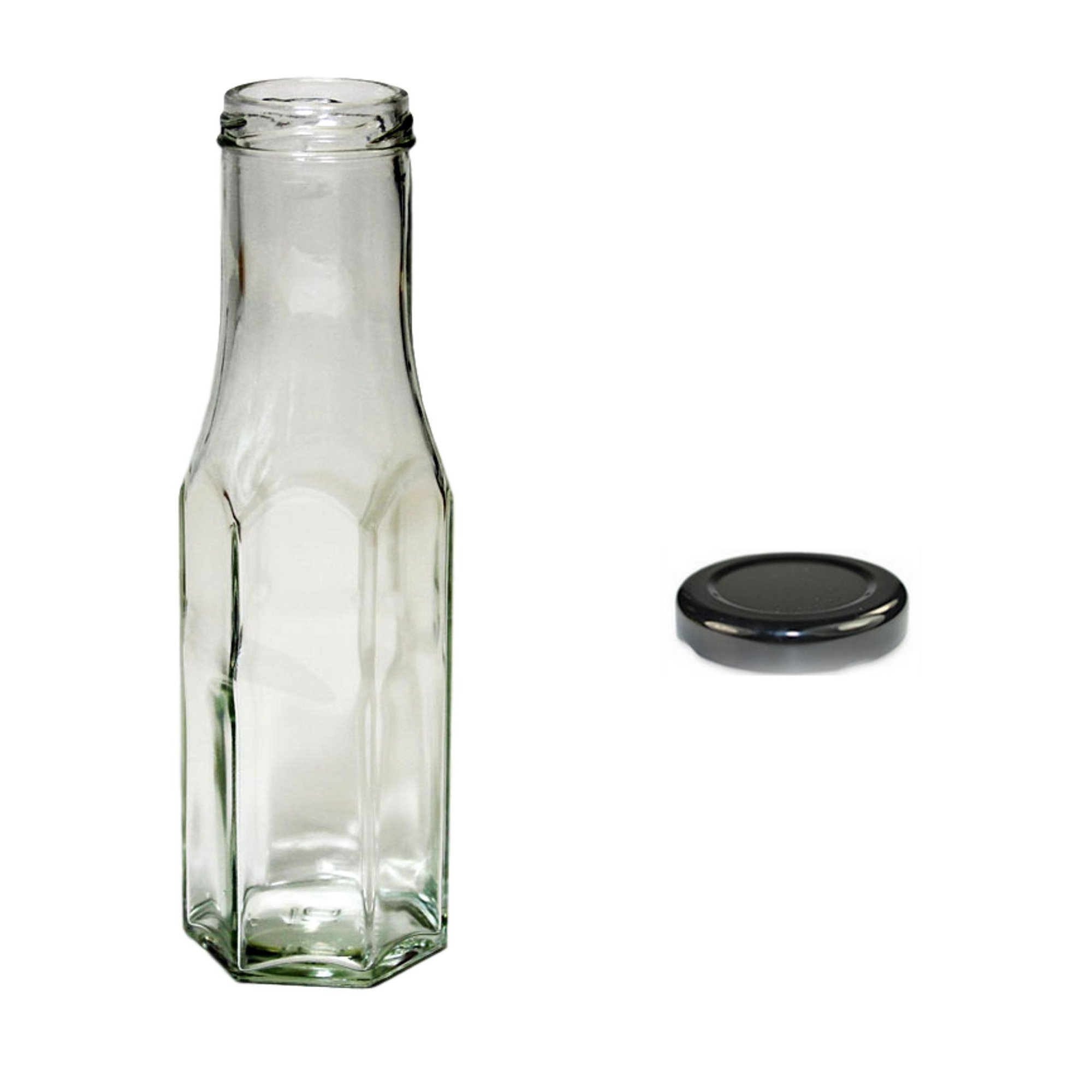 5X 250ml Clear Hexagonal Sauce Bottles with Black Screw Cap