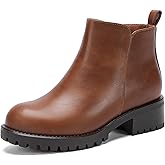 DOBOLIN Wide Width Chelsea Boots Women Ankle Low Heel Fall Boots Lug Sole Short Booties