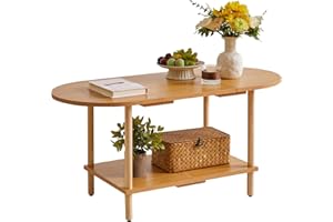 Aibiju Wooden Tea Table Splicing Design, 2 Tier Coffee Table for Living Room, 35x16x17inch TV Table Stand with Storage Shelf Natural Wood Color YD-011N