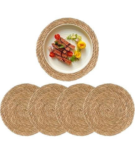 Aazon.co: Eco-Crave Natural Round Jute Rope Placeats Set Of 4, 100% Handade 13 Inch Woven