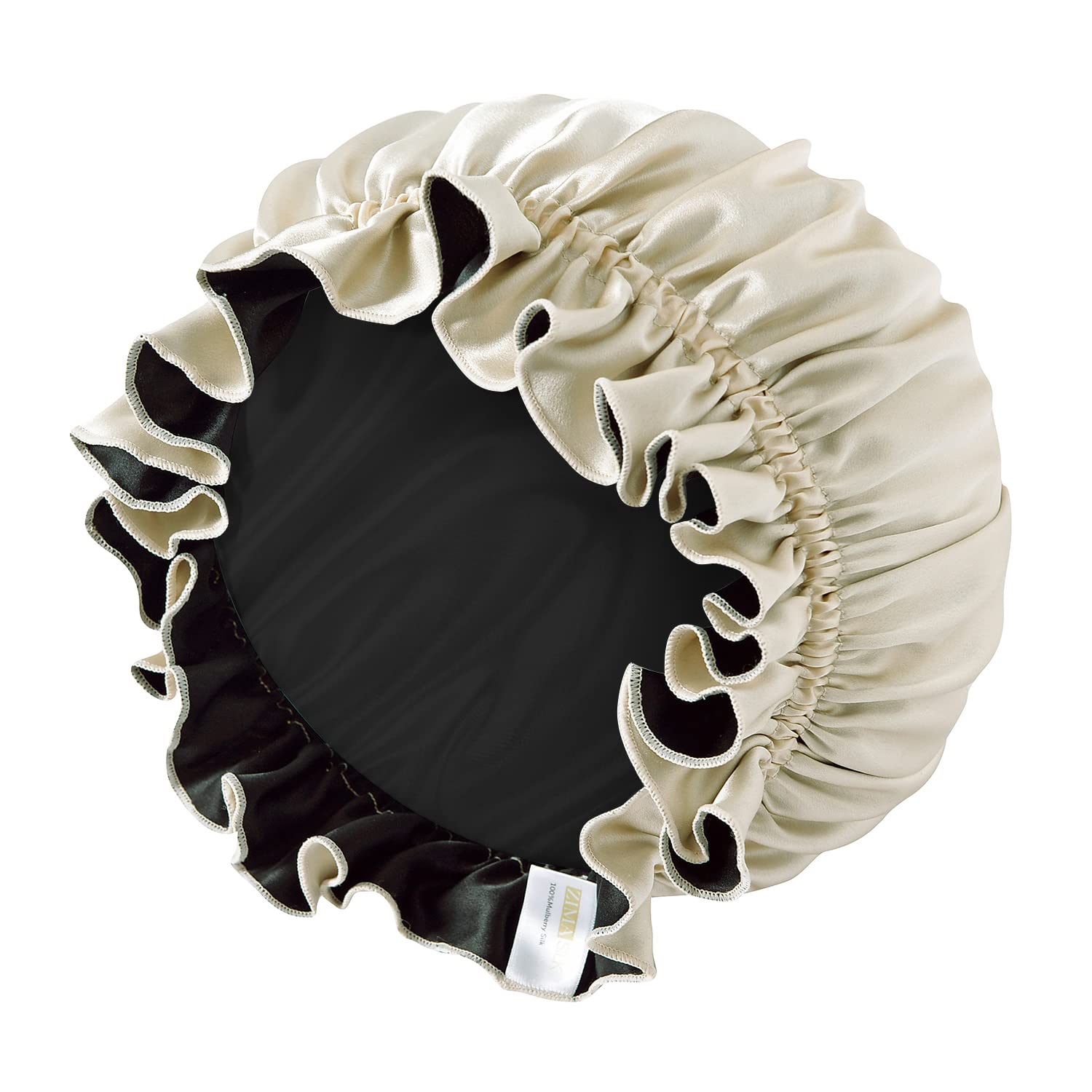 ZIMASILK 100% Mulberry Silk Bonnet for Women's Hair Care, Double Layered Silk Hair Wrap for Sleeping with Elastic Stay On Head (1Pc, Taupe+Black)