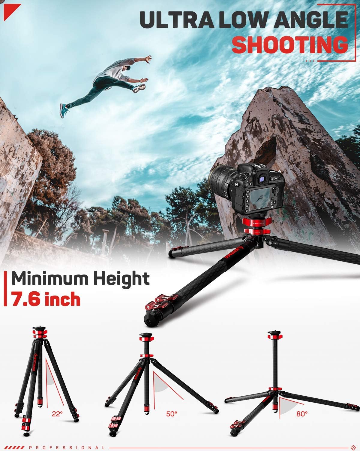 IFOOTAGE 65" Carbon Fiber Video Tripod, Professional Camera Tripods 3 Sections with Centre Pole, Max Load 17.6 lbs, Compatible with Canon, Nikon, Sony DSLR Camcorder Video Photography : Camera & Photo