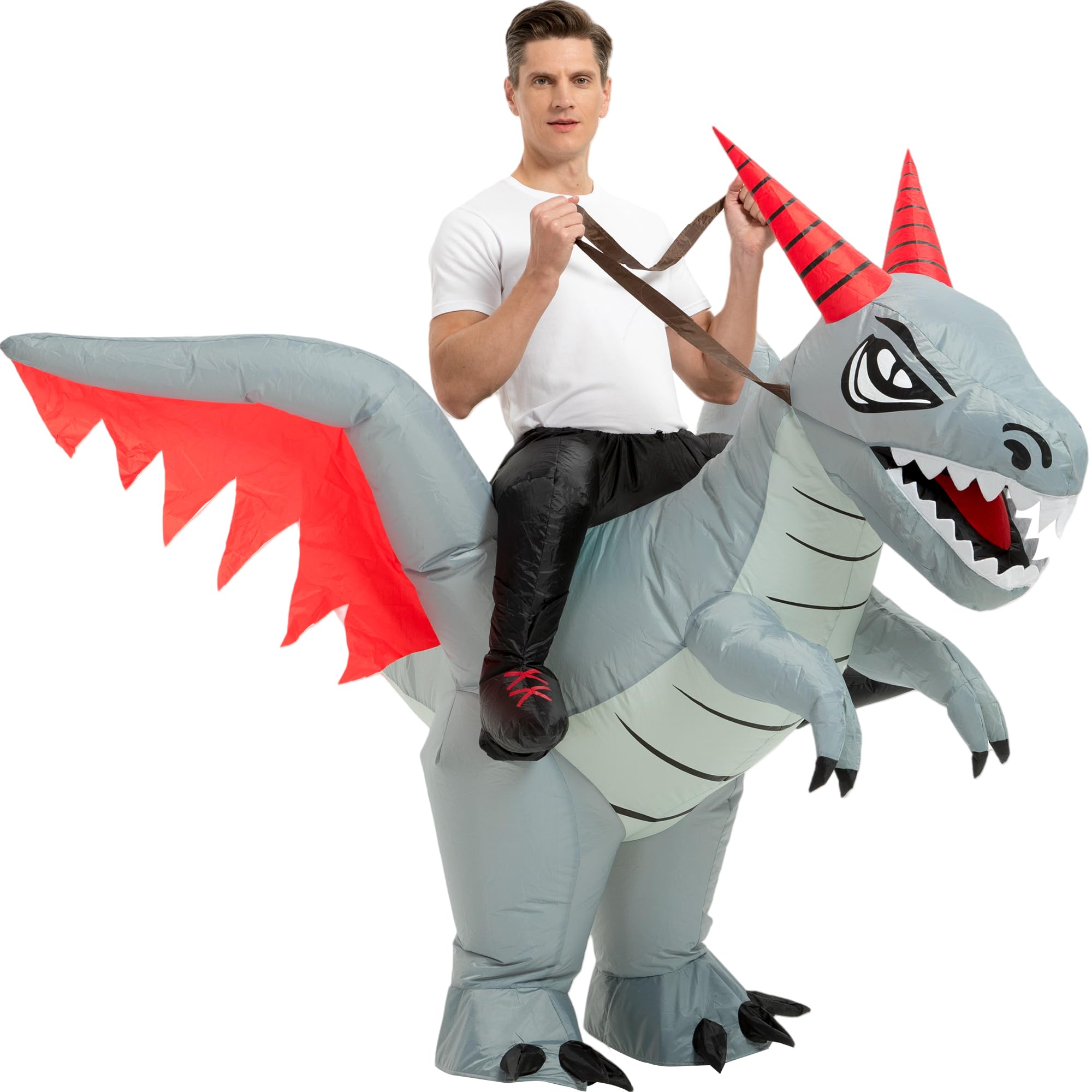 Photo 1 of tasanor Dinosaur Costumes for Adults,Inflatable Costume Adult,Blow Up Ride Dragon Costume,Halloween Costumes for Men Women (72INCH)