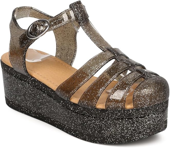 glitter jelly platform sandals