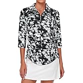 Tanst Sky Womens Golf Polo Shirts Zipper 3/4 Sleeve Moisture Wicking Tops UPF 50+ Workout Tennis Apparel