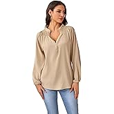 Womens Blouses Dressy Casual V Neck Button Down Shirts Wrinkle Free Long Sleeve Business Tops