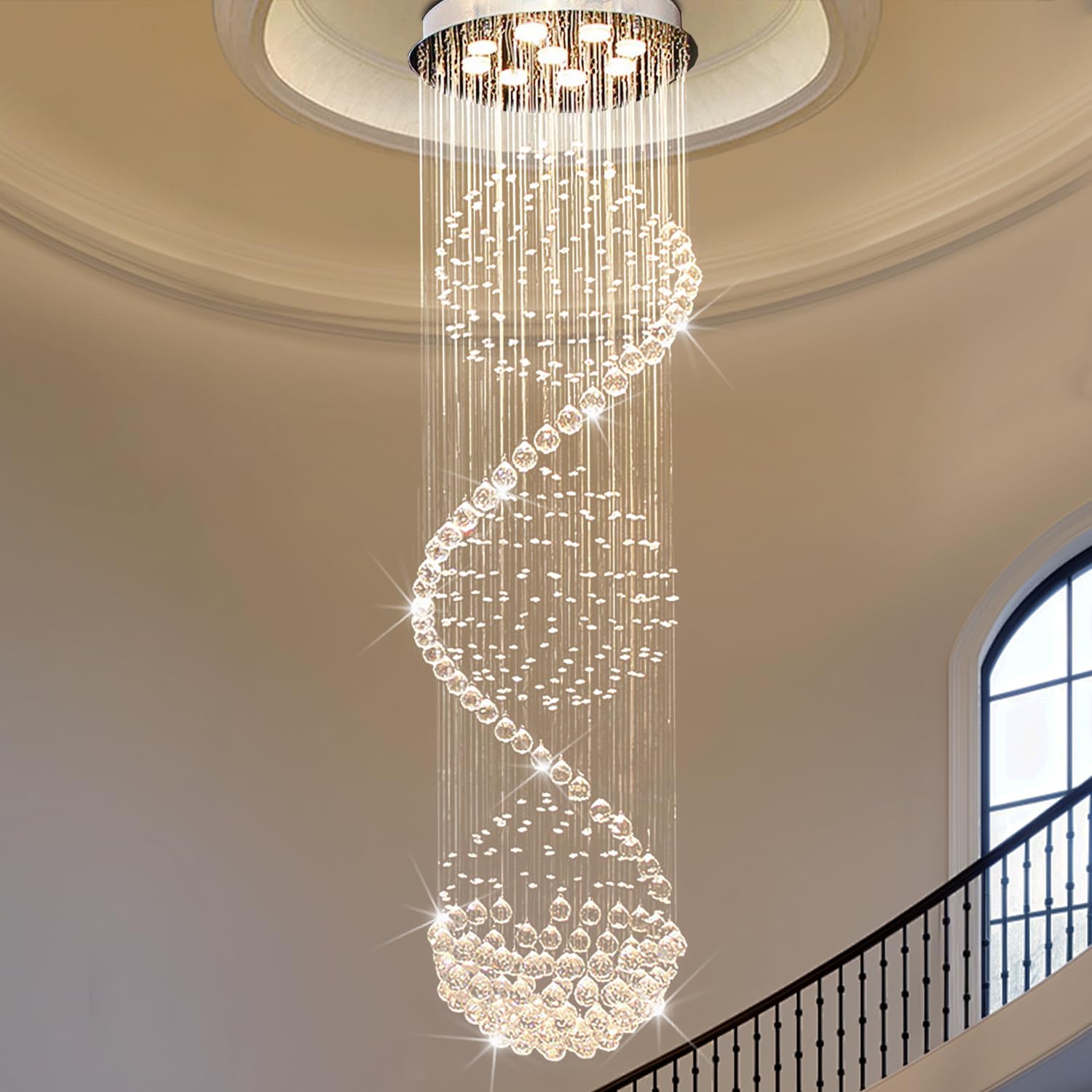 Photo 1 of ***The photo and description are for reference only.****Modern Spectacular Spiral Sphere Rain Drop Chandeliers, k9 Crystal Chandeliers Ceiling Light Fixture for Hallway, Foyer Staircase Light for High Ceilings, Romantic Deco Lamp 20" X 71" of CRYSTOP