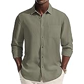 PJ PAUL JONES Men's Casual Button Down Shirts Long Sleeve Linen Beach Wedding Shirt Summer Vacation Shirt for Men