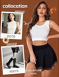 Avidlove Women's Pleated Mini Skirt Lace Mesh