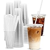 Goodluck 100 Pack 20oz Plastic Cups with Lids and Straws, Clear Disposable Iced Coffee Cups, Food Safe Cold Drink Cups for Bubble Tea, Smoothies & Shakes, BPA Free